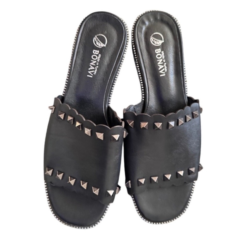 Bonavi Studded Slides zipper edges Slip On‎ Sandals Black Size 38 Turkey 7.5 US